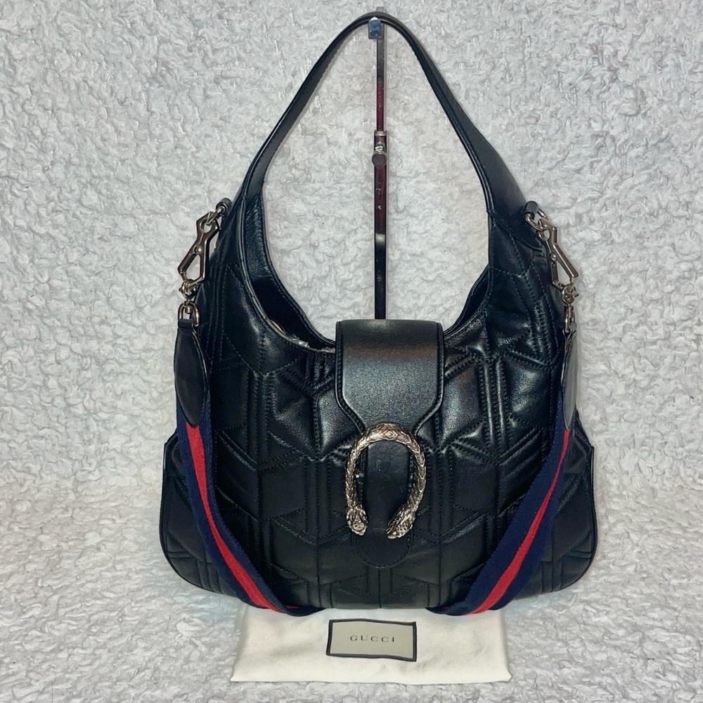 Gucci Dionysus Quilted Matelasse Leather Medium Hobo Shoulder Bag Black 446687